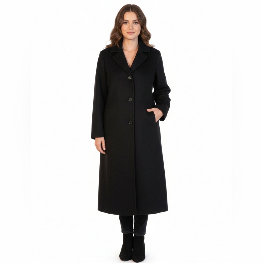 Vintage Andrea 100% Wool Elegant Black Long‎ Peacoat Old Money Classic Size 16